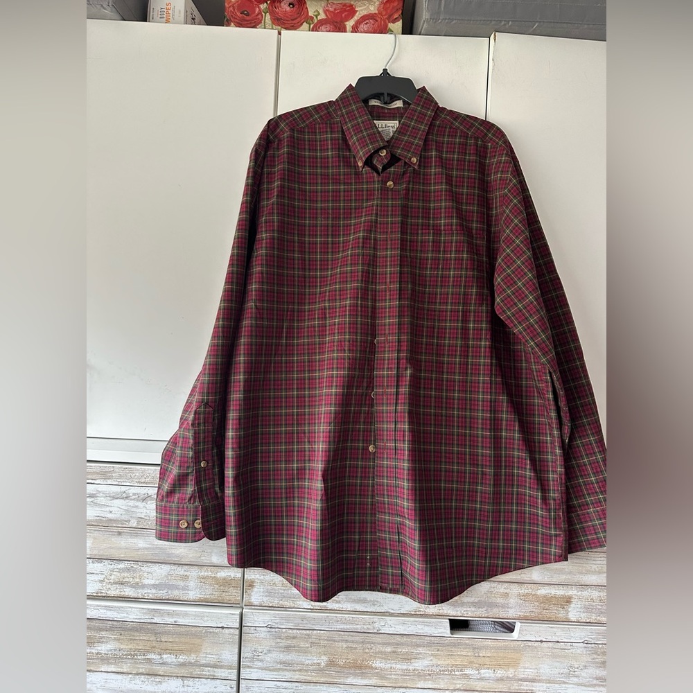 🦆 L.L.Bean Plaid Button Down Shirt Large Wrinkle Resistant Cotton Classic Fit